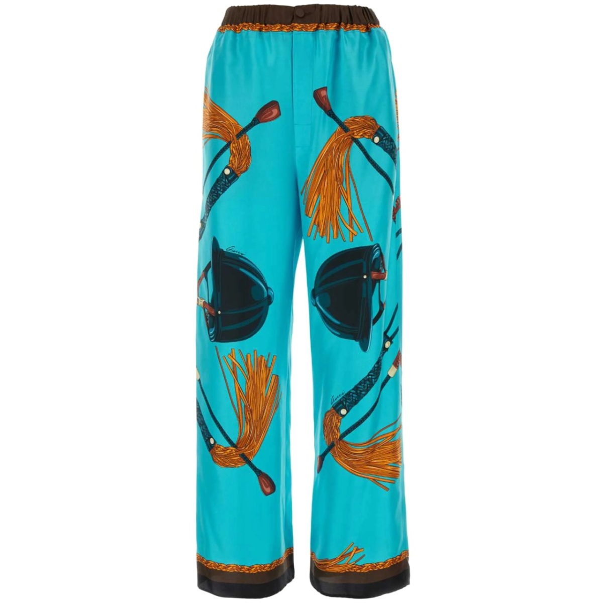Equestrian-print silk trousers