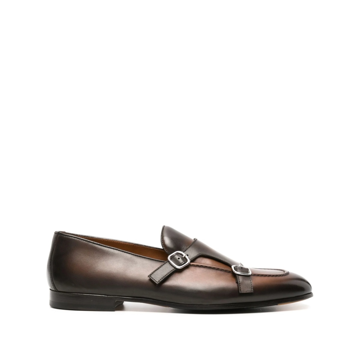 faded-effect leather monk shoes