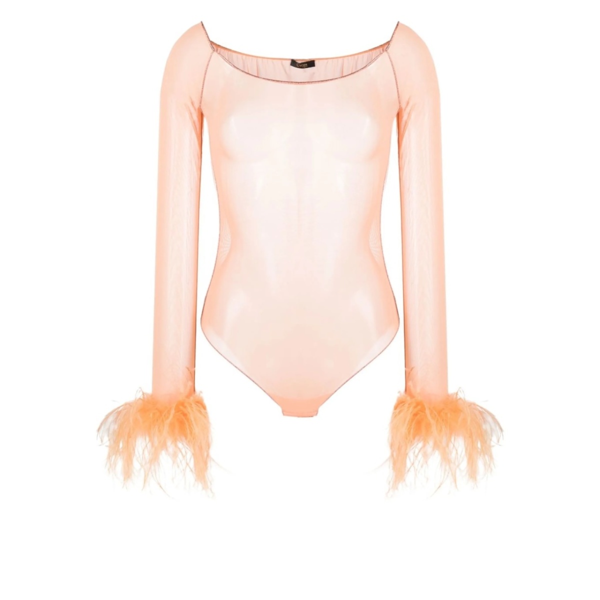 feather-trim sheer bodysuit