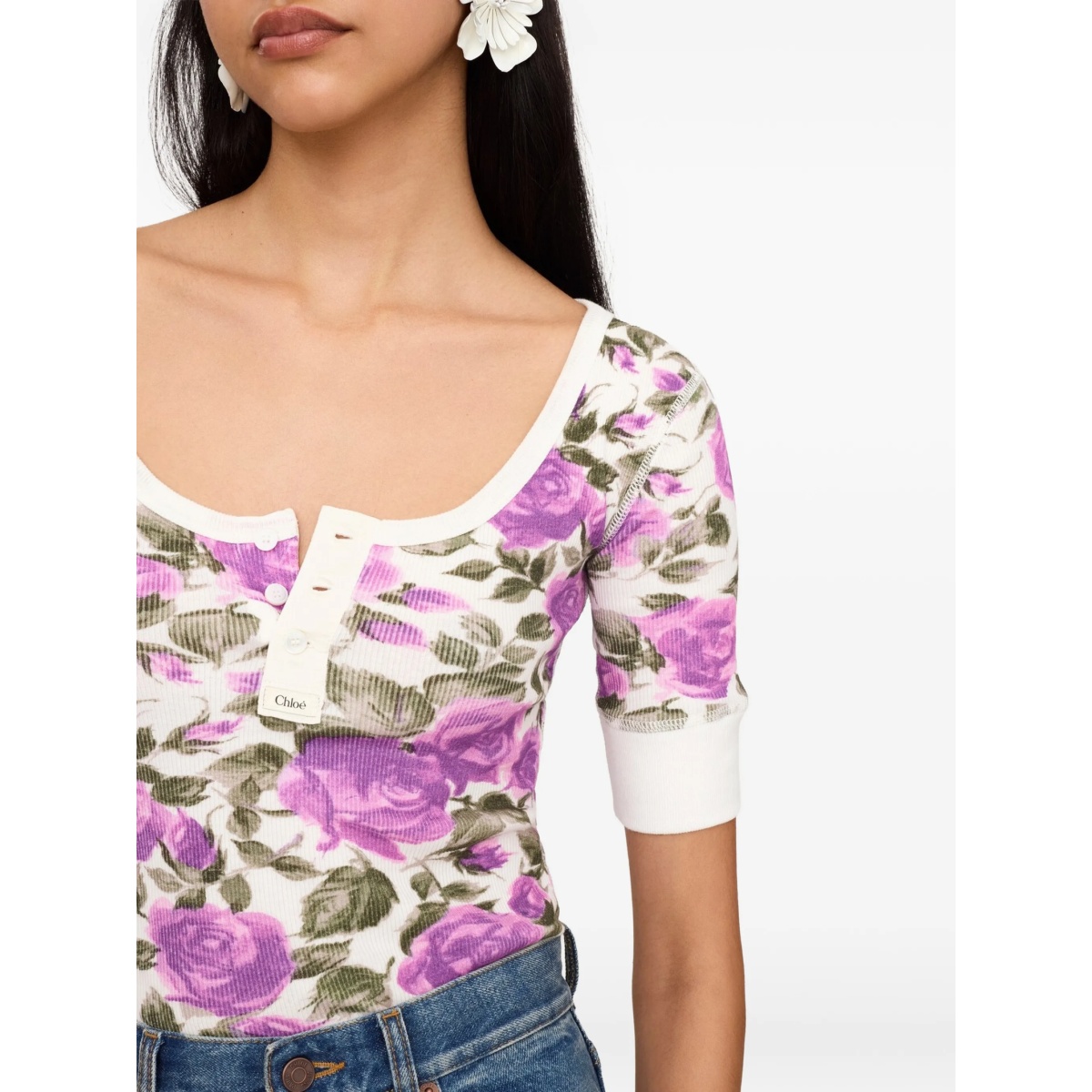 floral button T-shirt - Img 5