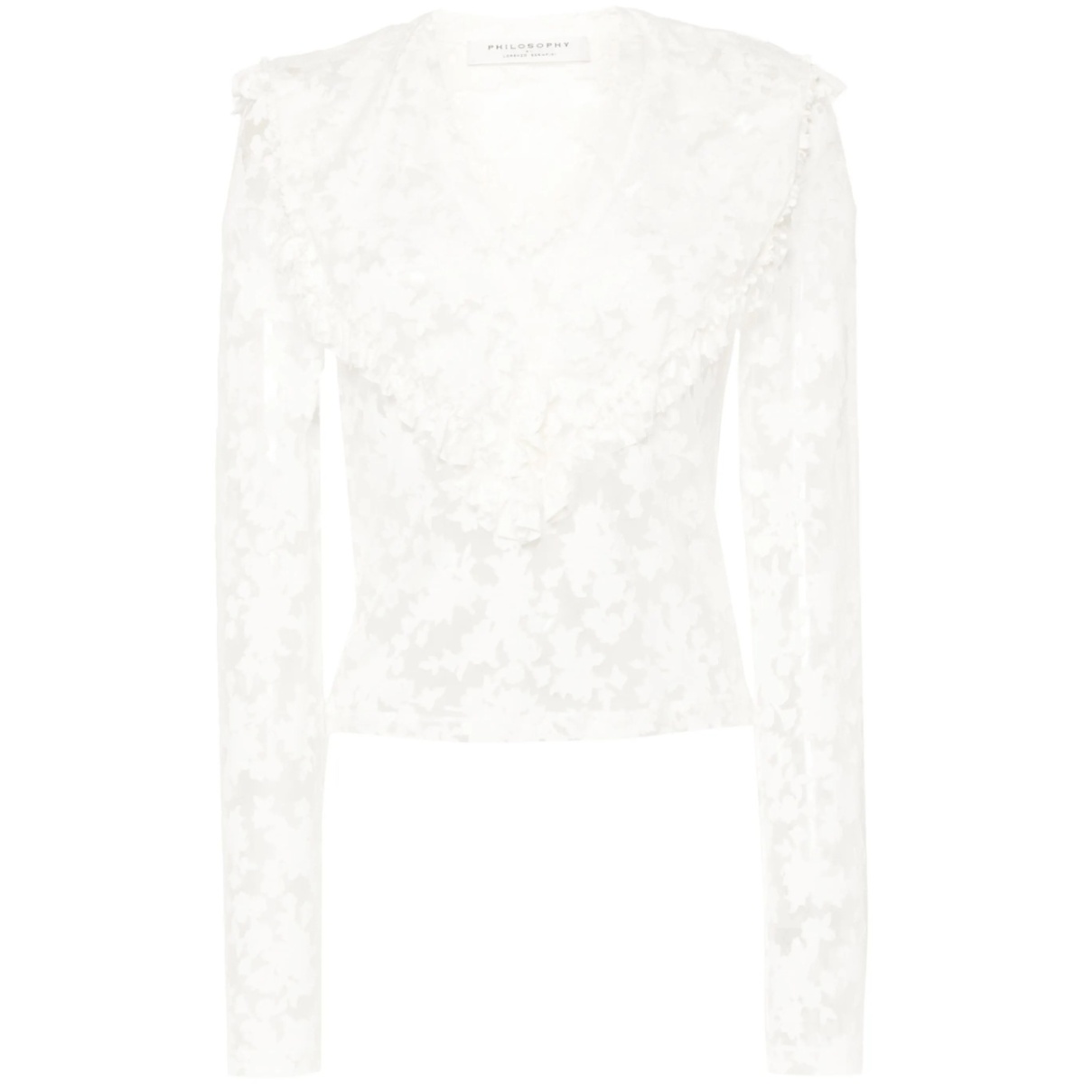 floral-devoré semi-sheer blouse