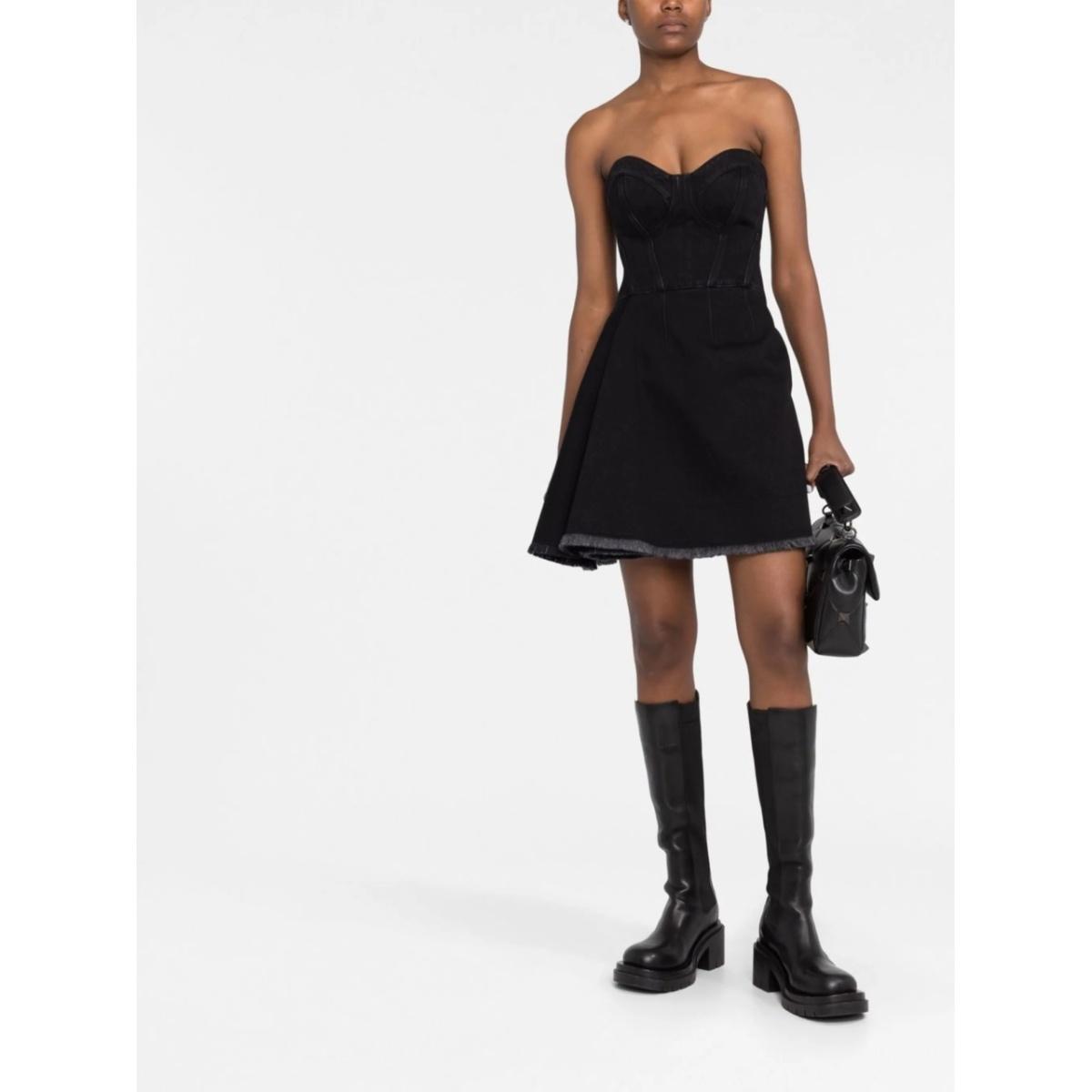 fringe detail strapless minidress