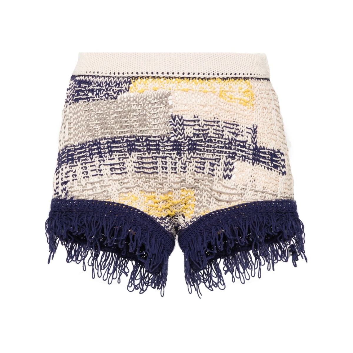 fringed intarsia-knit mini shorts