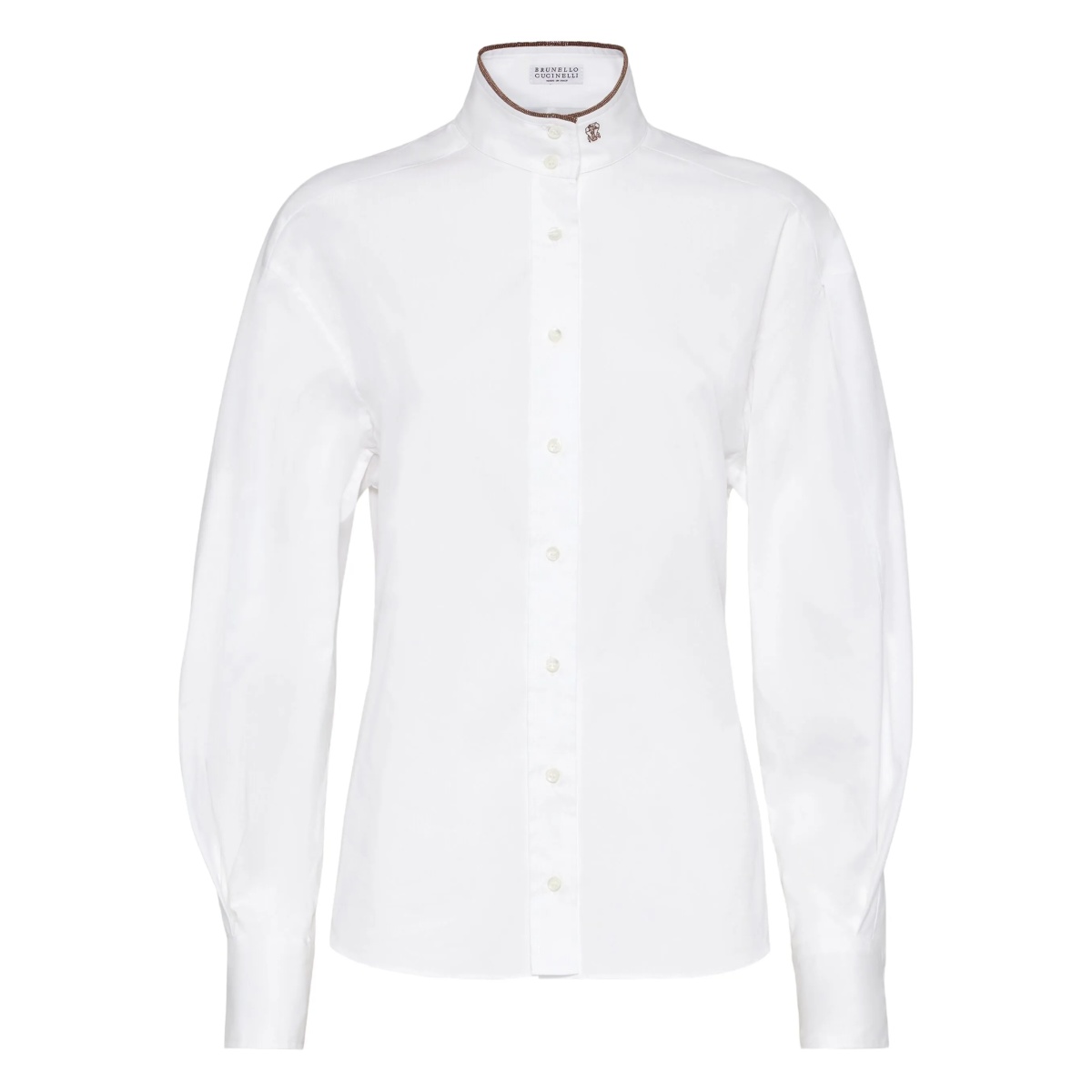 high-collar button-up shirt