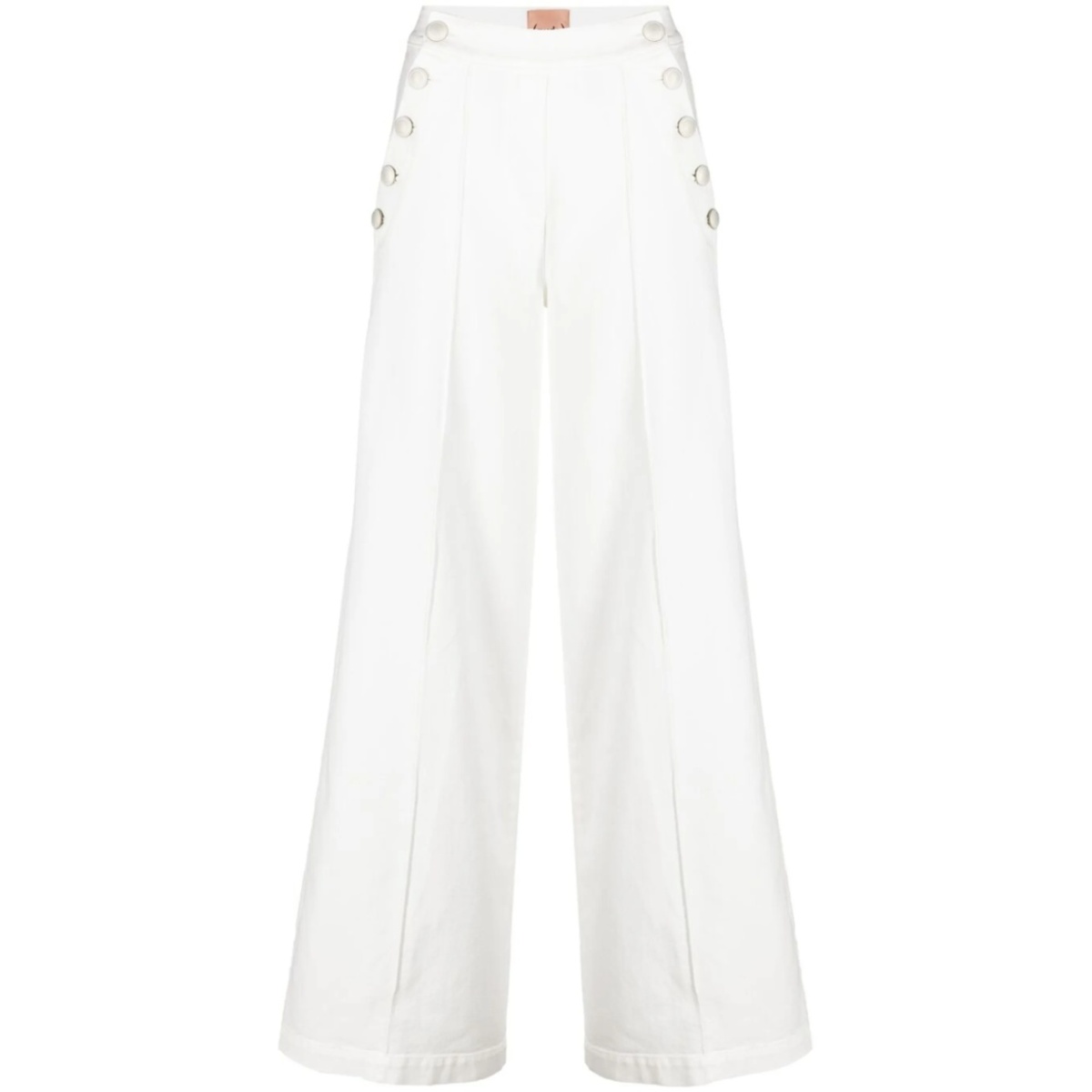 high-waisted button-detail denim trousers