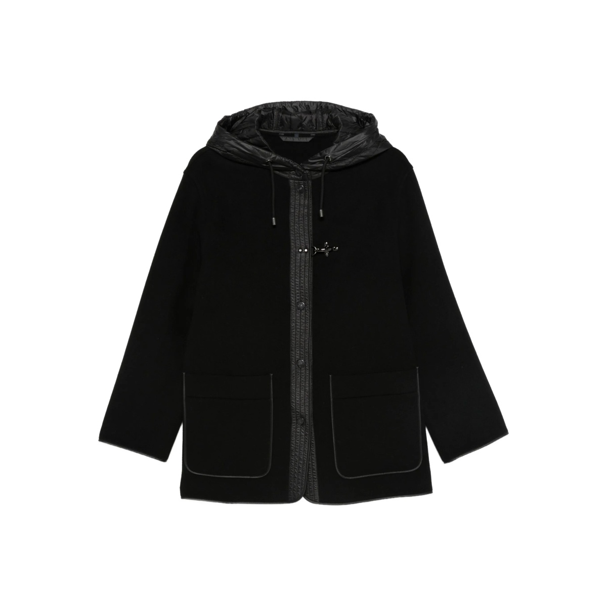 hooded toggle-fastening coat