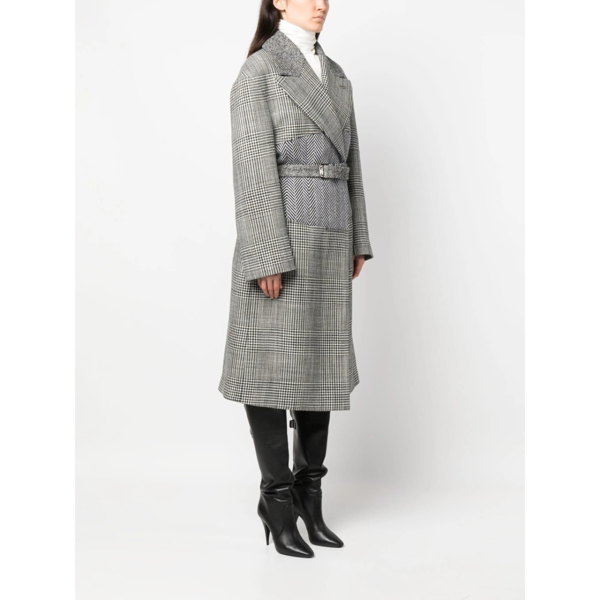 houndstooth-pattern belted coat - Img 3