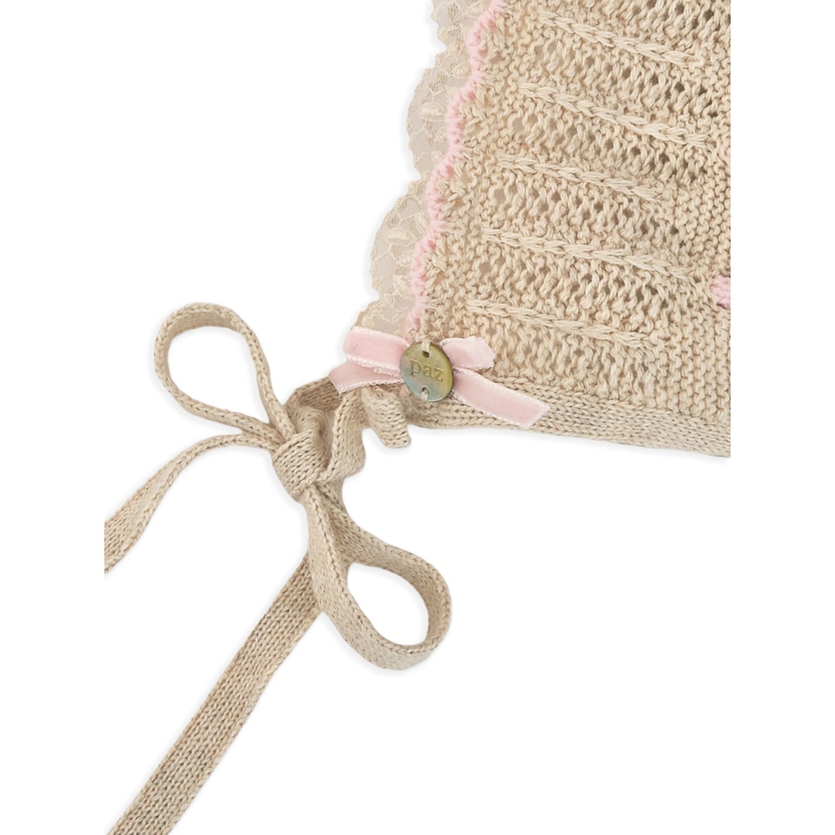 lace-trimmed knitted bonnet - Img 2