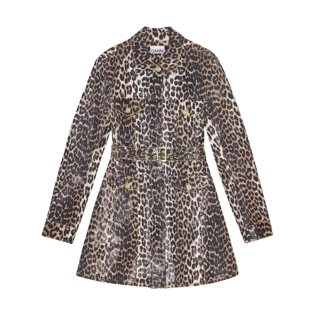 leopard-print denim dress
