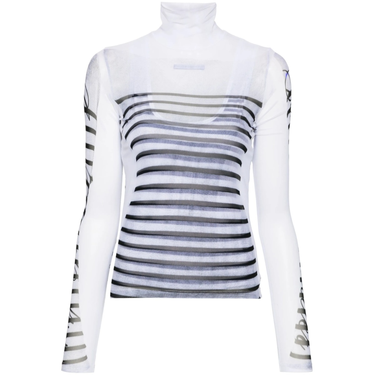 mesh-design striped T-shirt