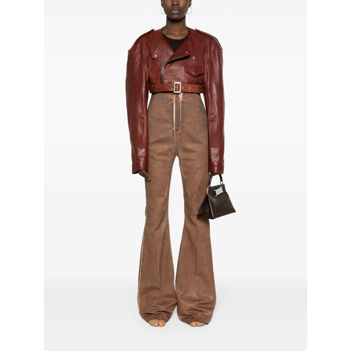 Micro Biker cropped leather jacket - Img 2