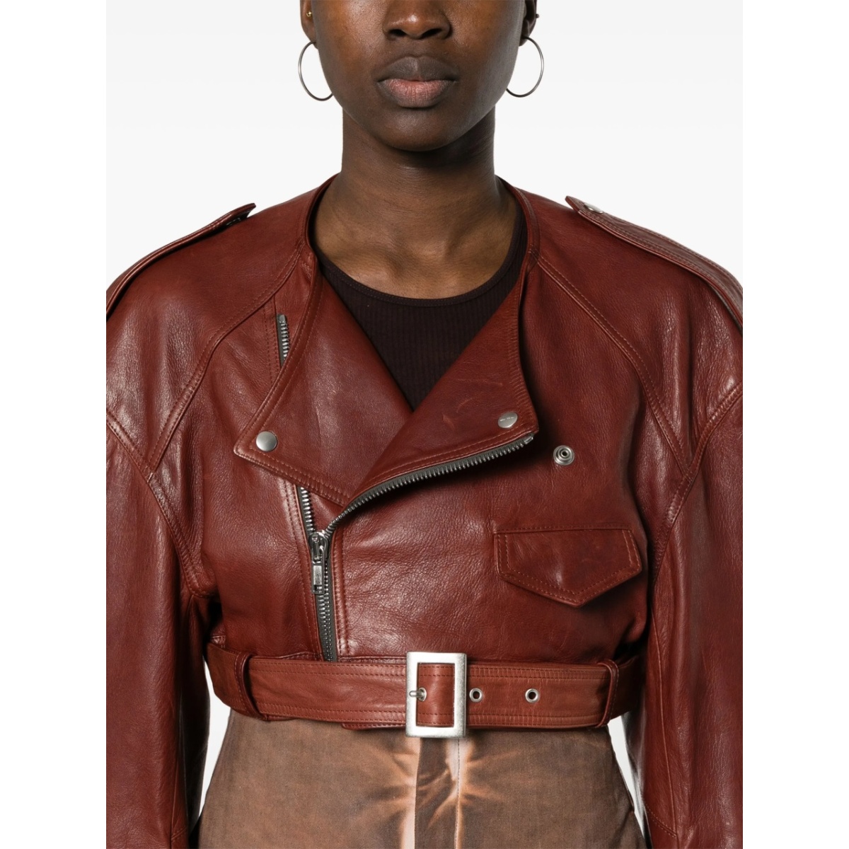 Micro Biker cropped leather jacket - Img 5