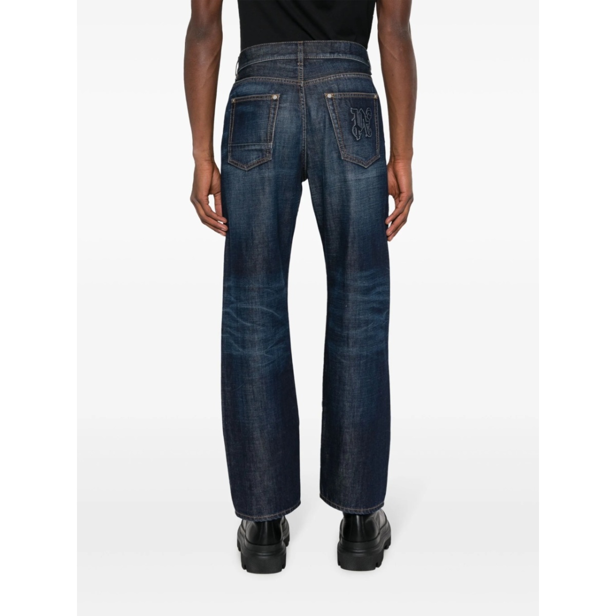 monogram-embroidered wide-leg jeans - Img 4