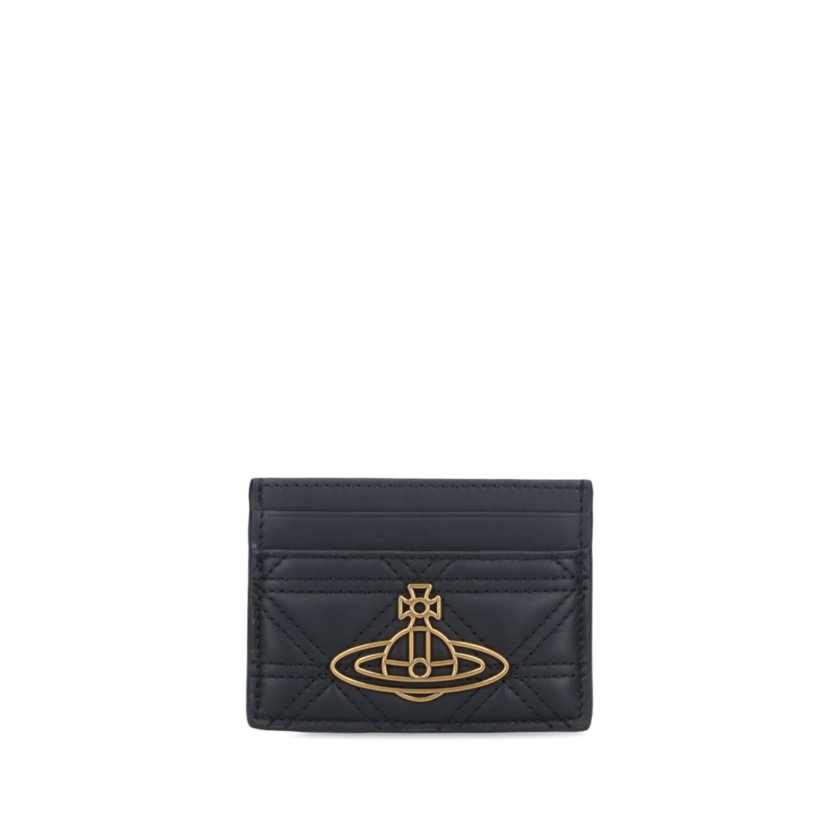 Orb-plaque quilted leather wallet