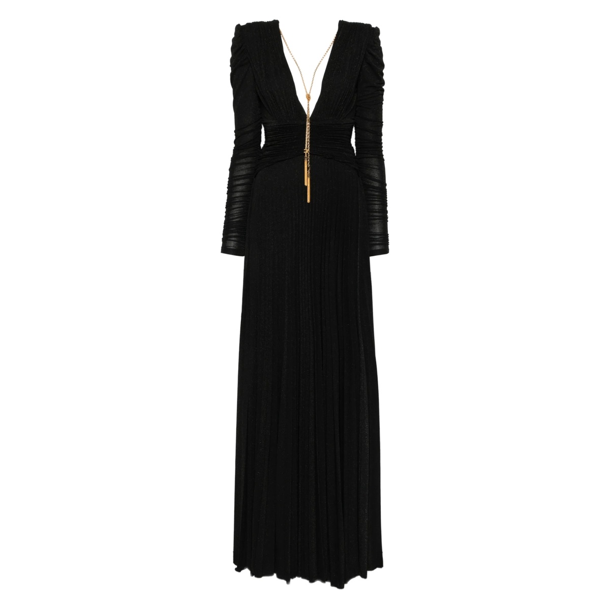 pleated chain-embellished long dress