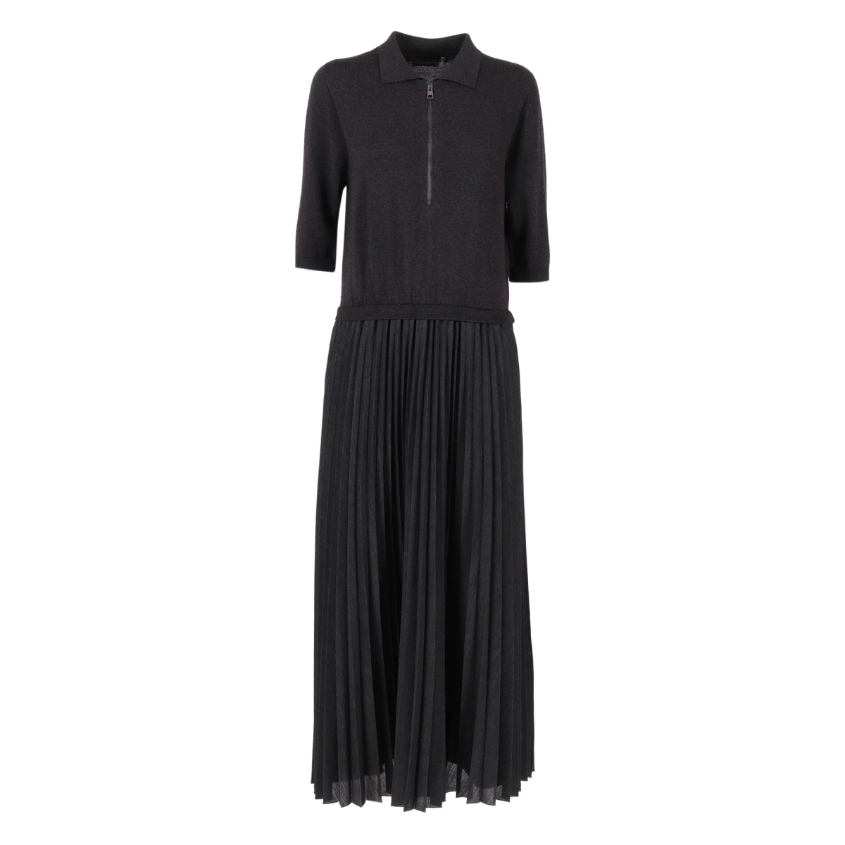 pleated zip-front maxi dress