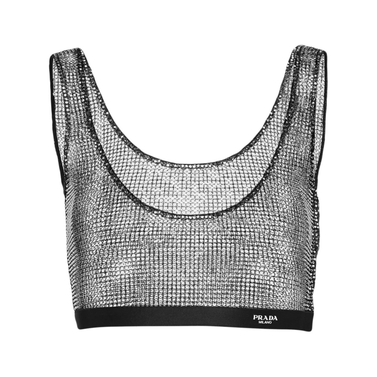 rhinestone-embellished mesh crop top