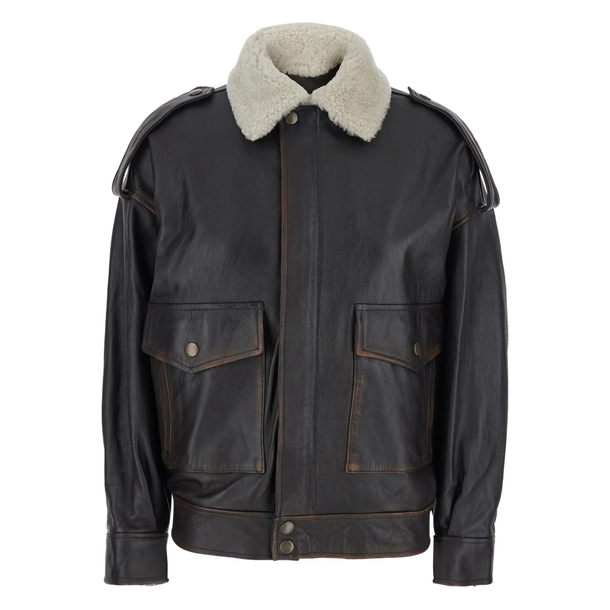 shearling-collar leather jacket