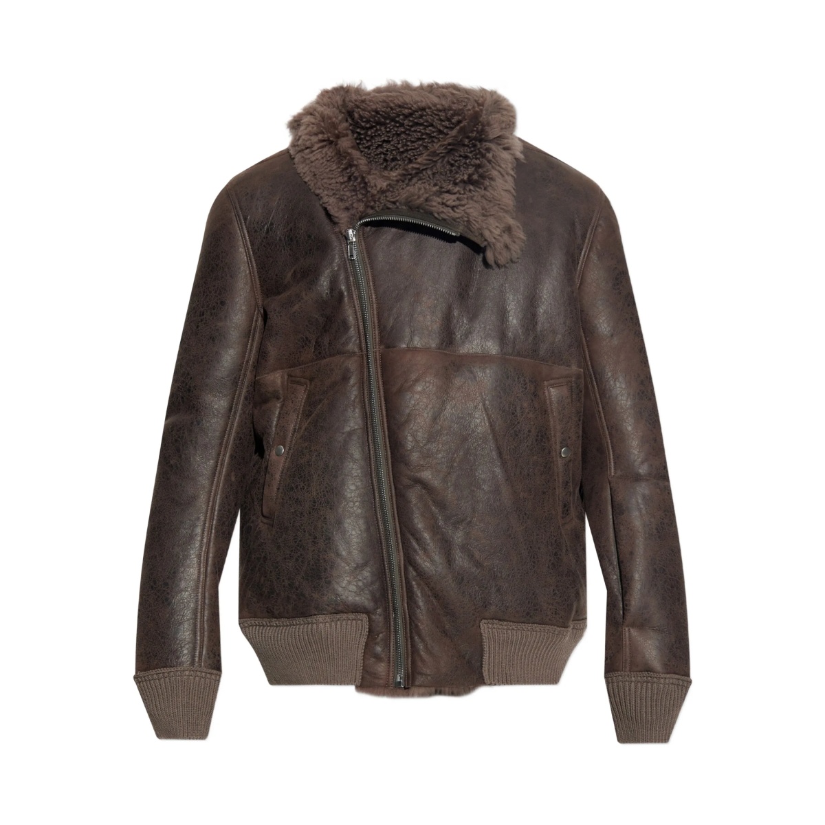 shearling-collared zip-front jacket
