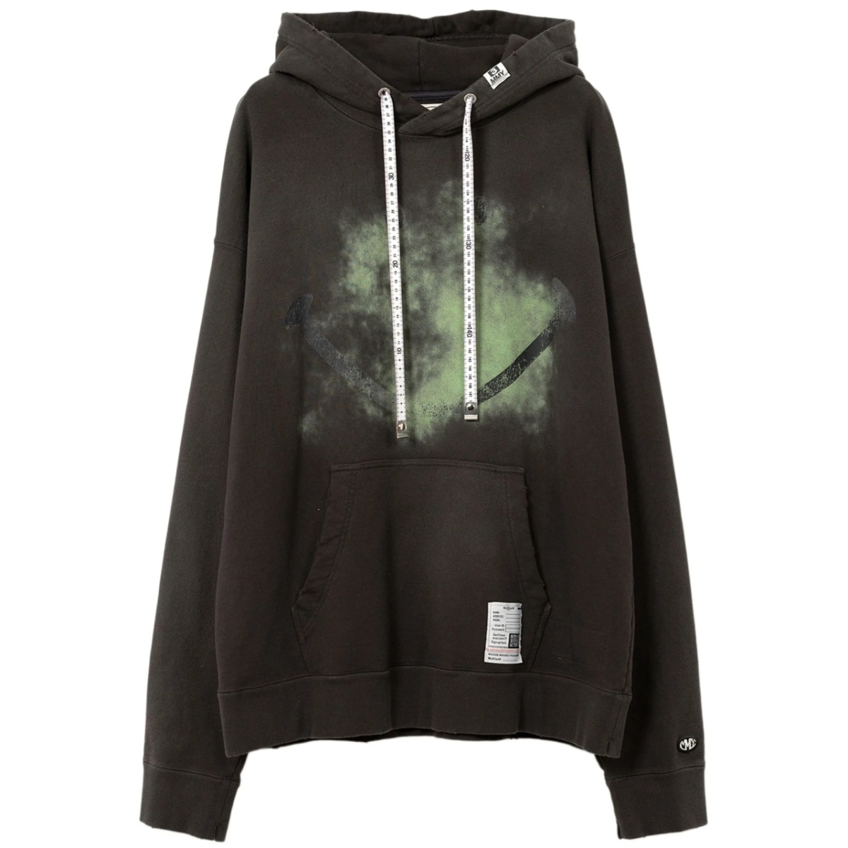 smiely face-print distressed hoodie