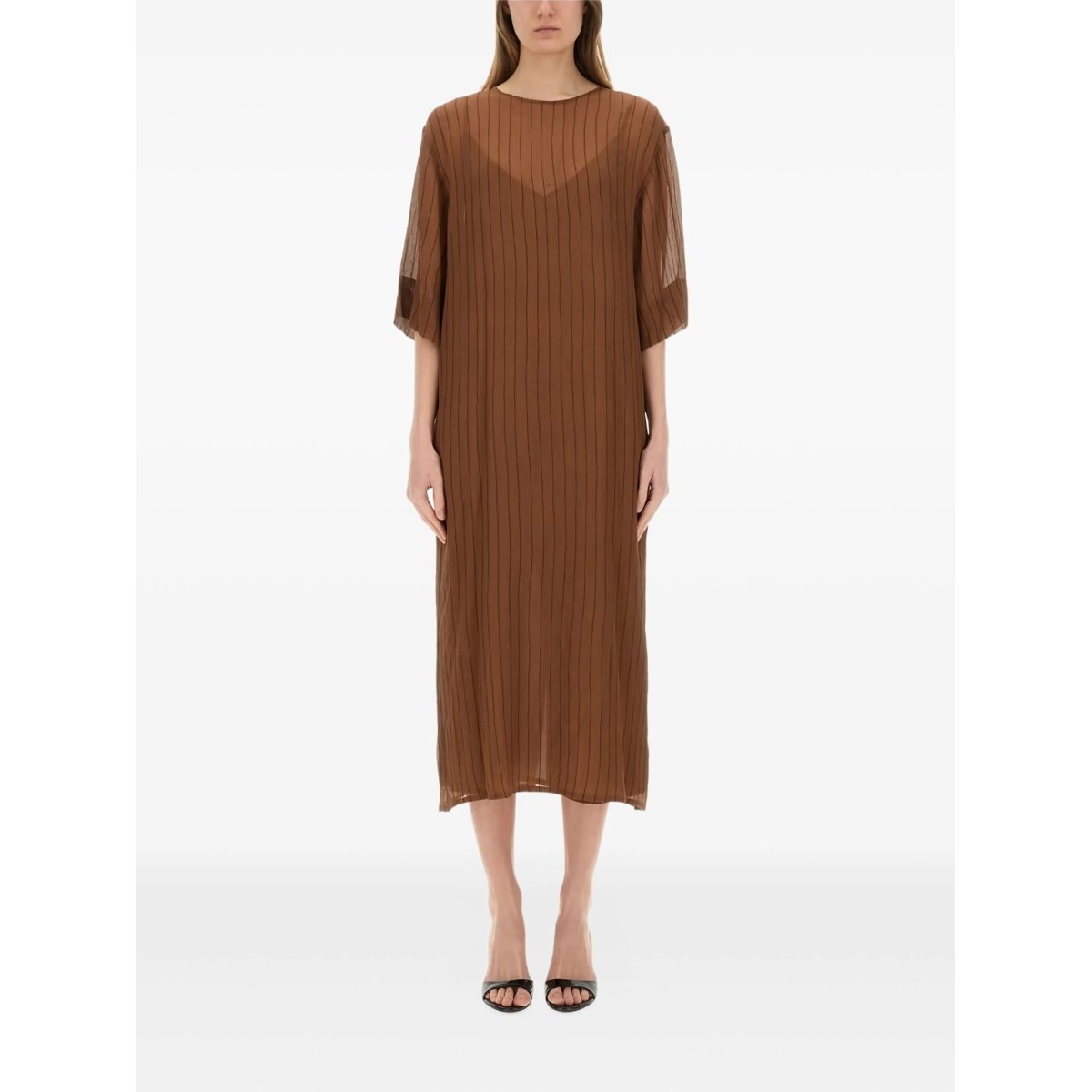 stripe-pattern midi dress