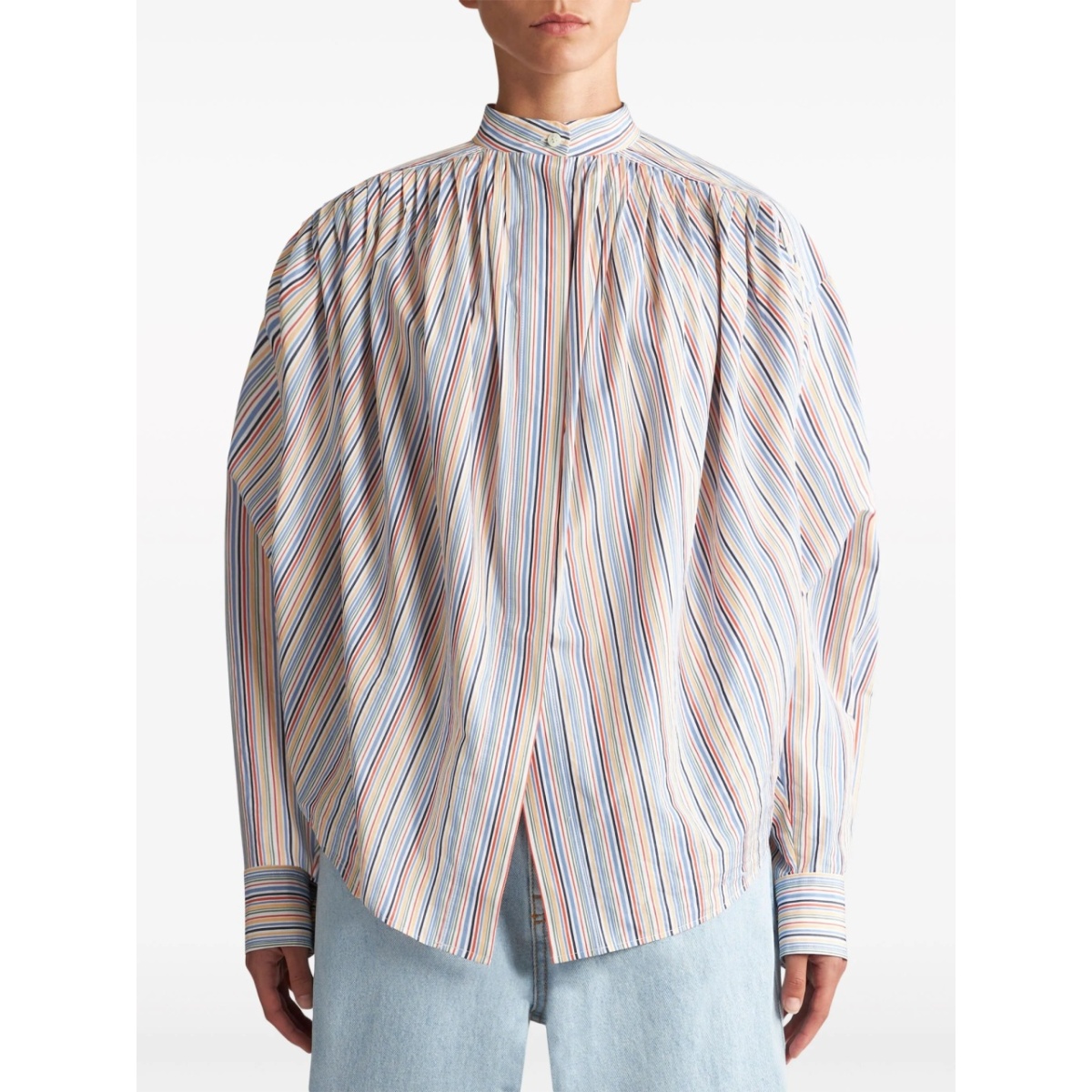 striped gathered cotton blouse - Img 3