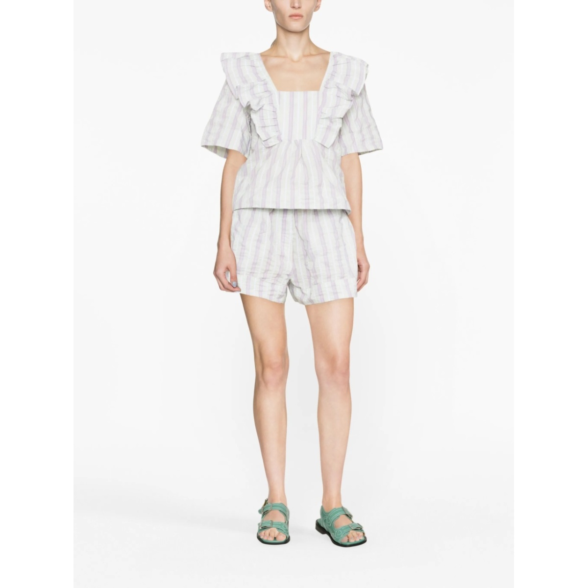 striped seersucker ruffle blouse - Img 2