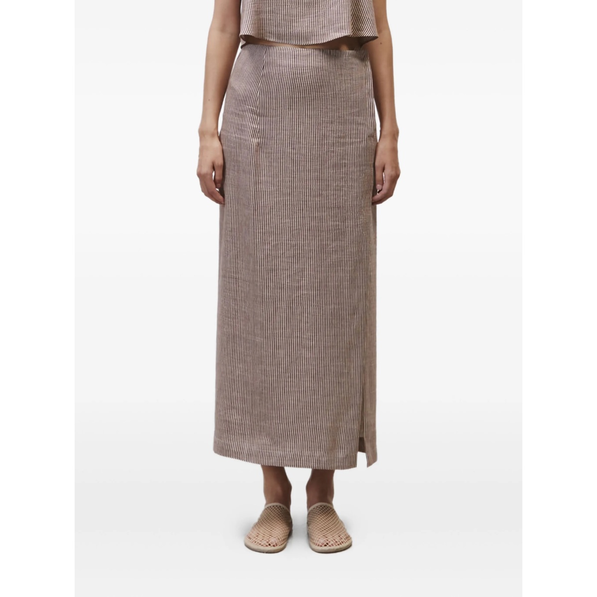 striped side-split skirt
