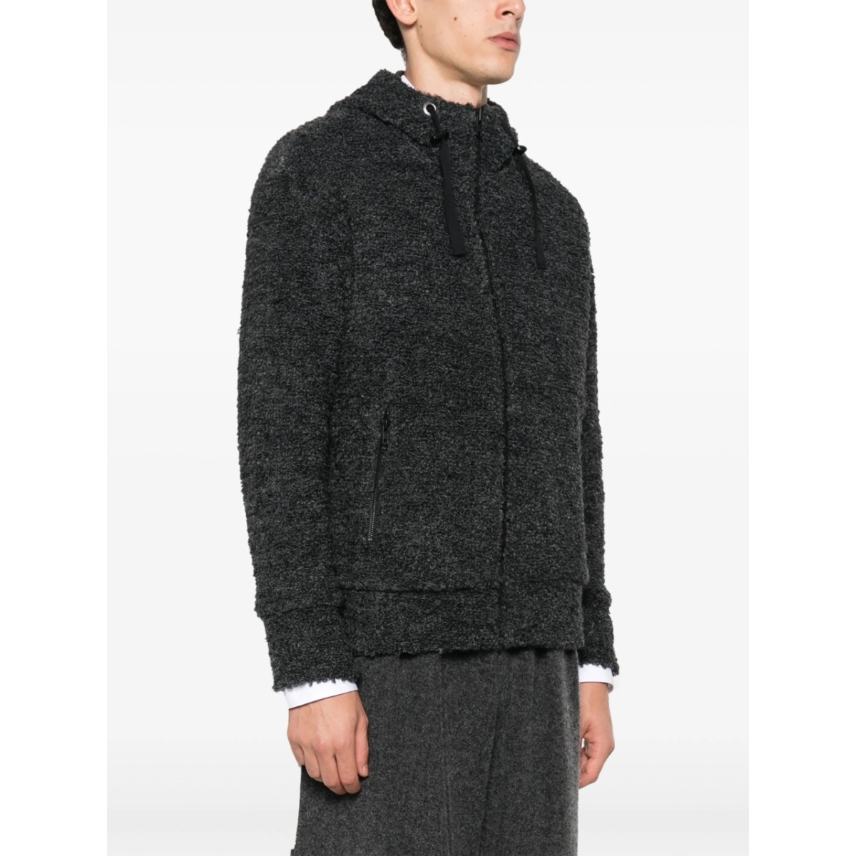 textured drawstring zipped hoodie - Img 3