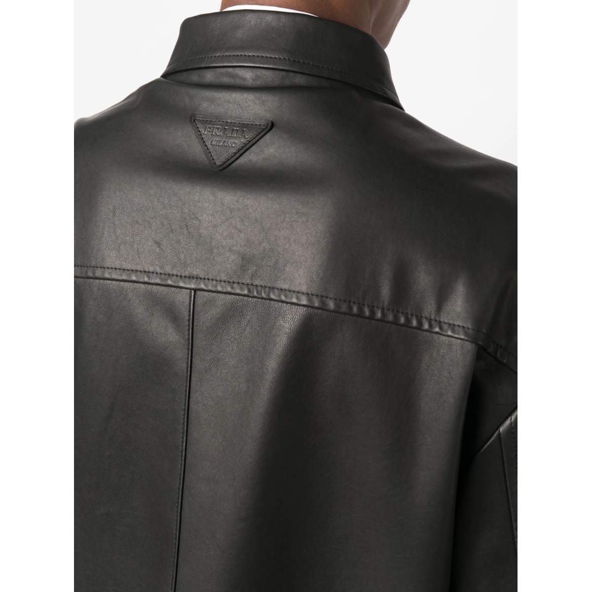 triangle-logo leather bomber jacket - Img 5