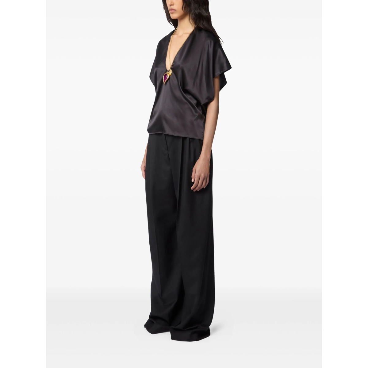 V-neck satin-silk top - Img 2