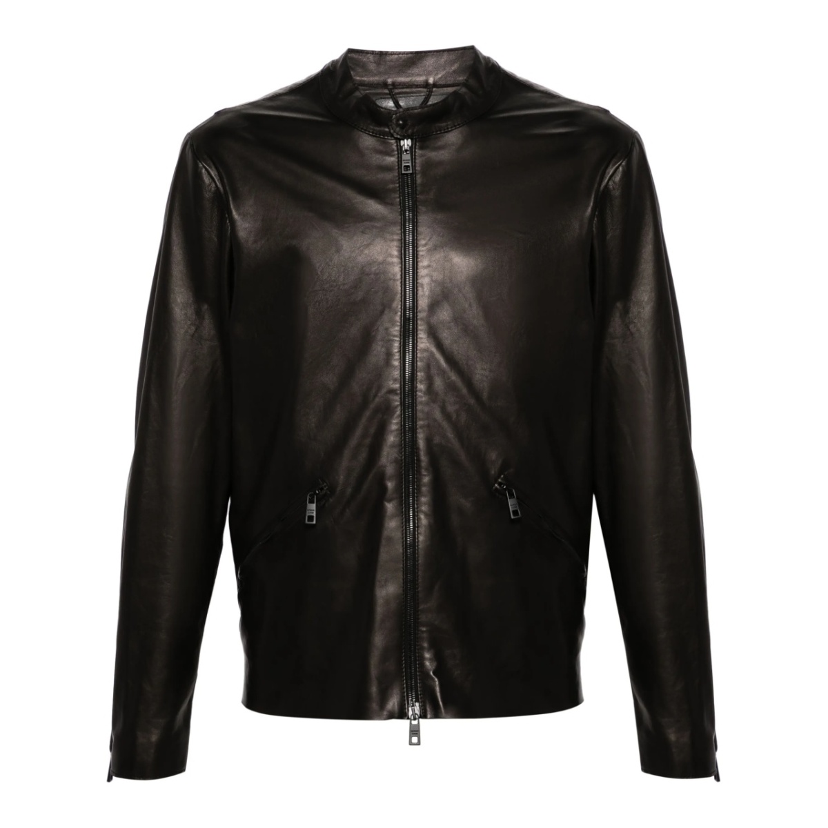 zip-up leather jacket