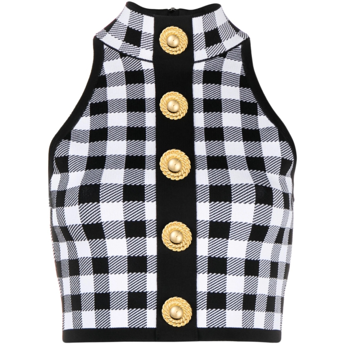 5-Button check-pattern crop top