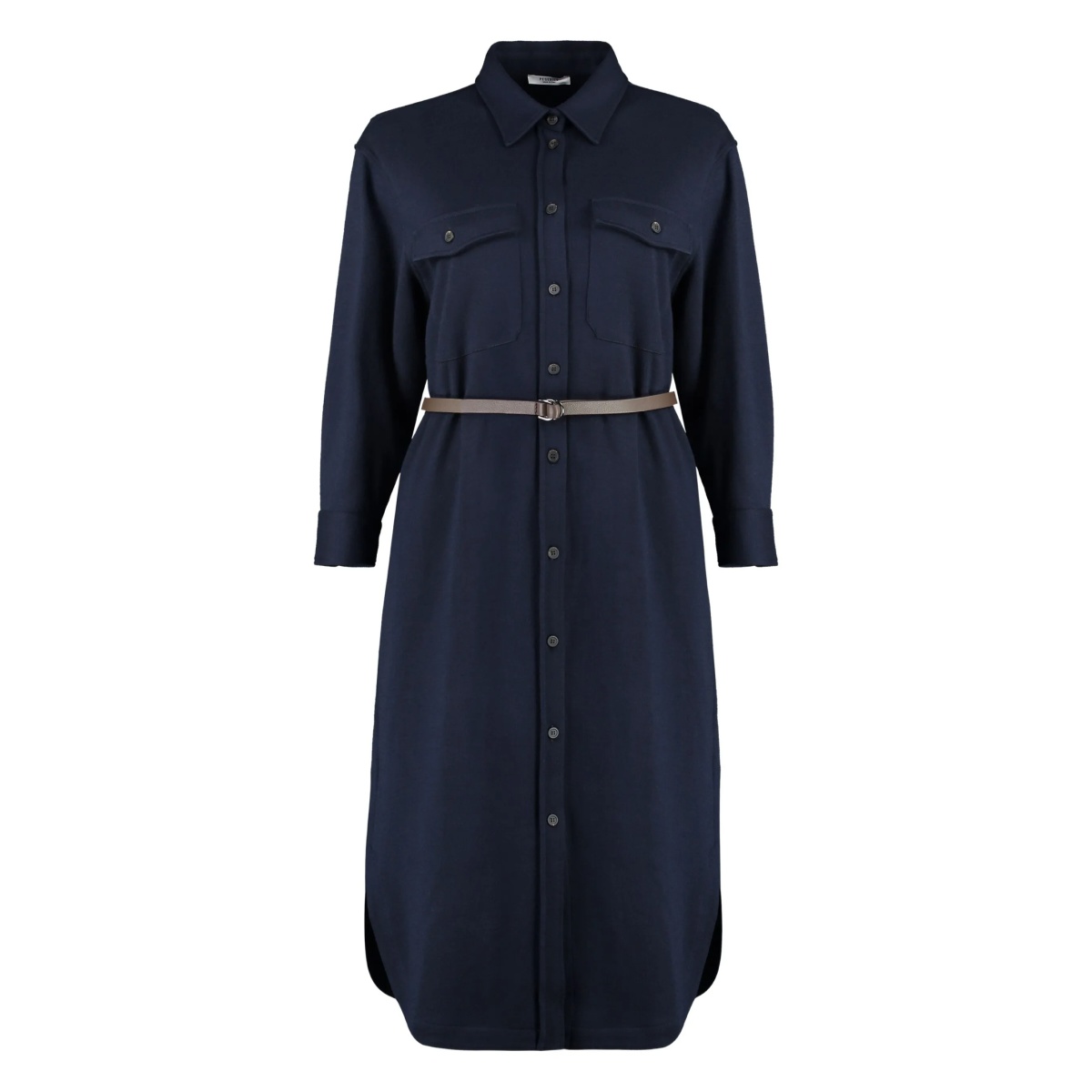belted flap-pocket midi shirt dress