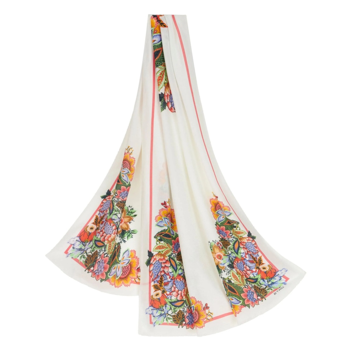 Bouquet-print fringed scarf
