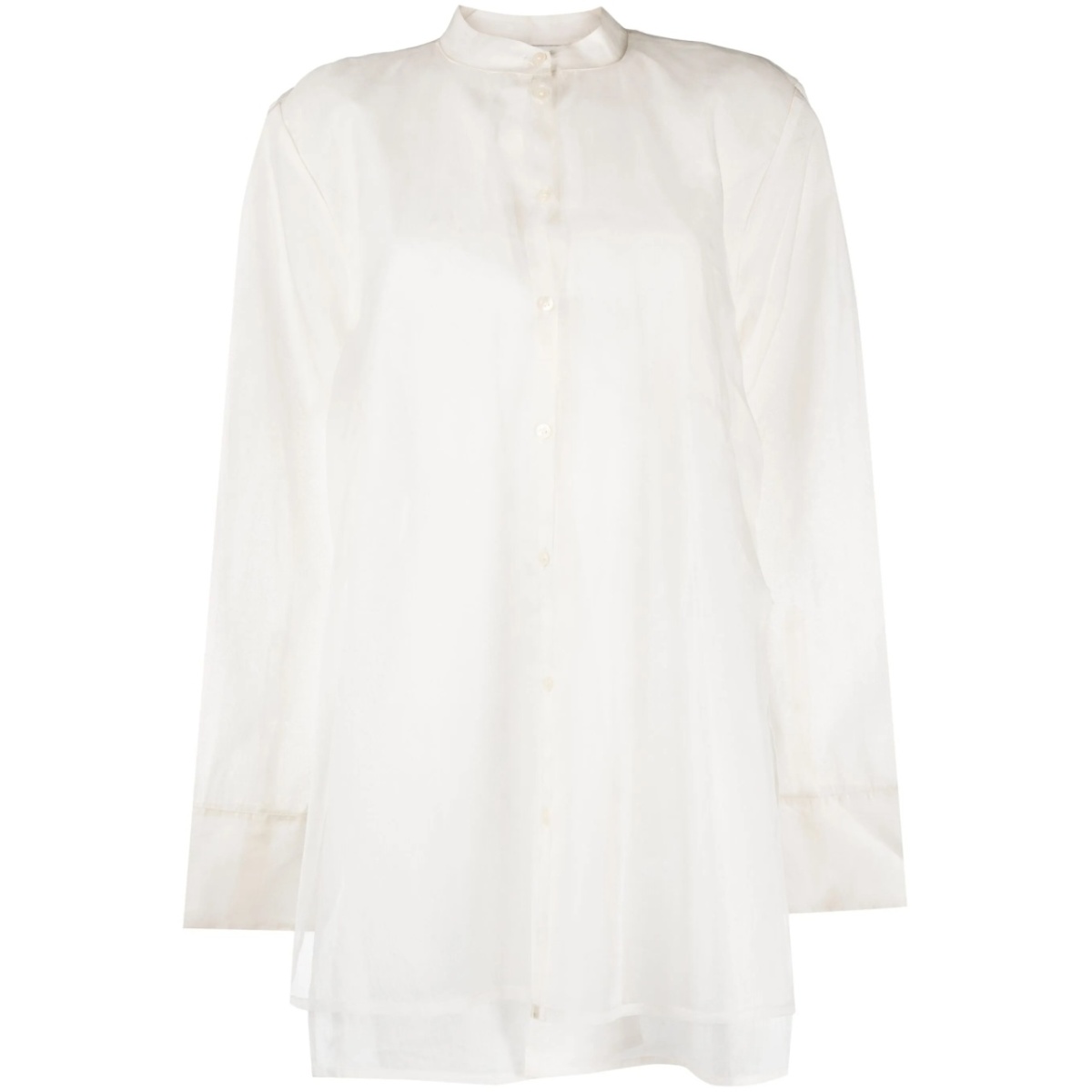 button-up band-collar blouse
