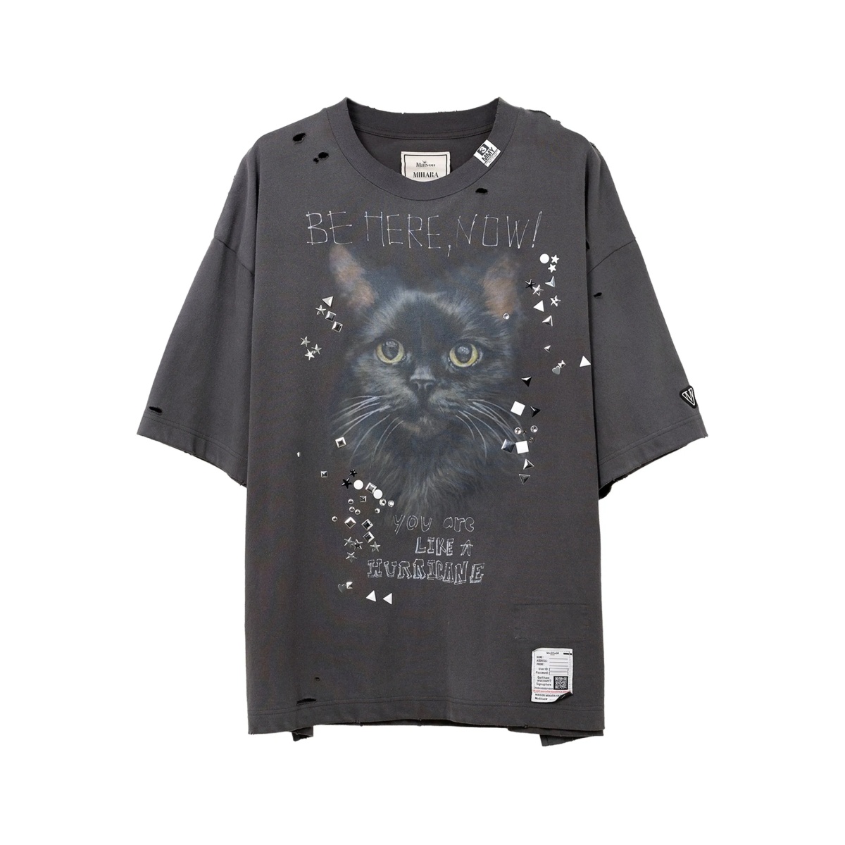 cat-print distressed T-shirt
