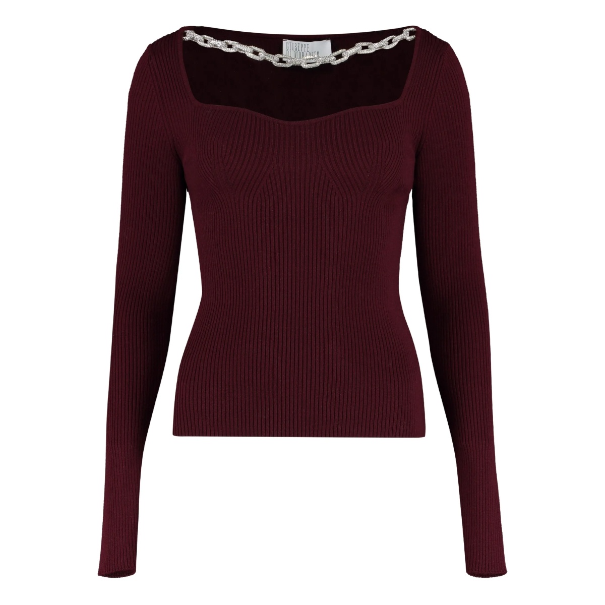 chain-embellished ribbed sweater
