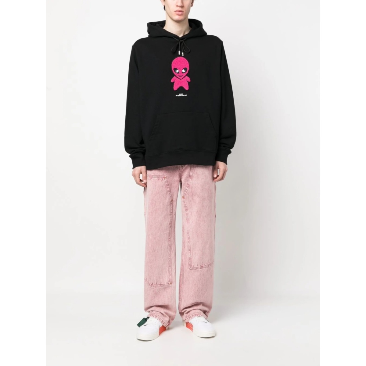 cotton alien-patch drawstring hoodie - Img 2