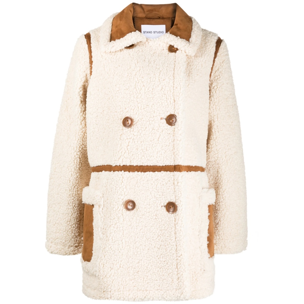double-breasted faux-shearling coat