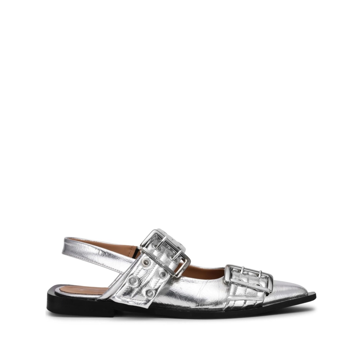 double-buckled metallic-effect ballerina shoes
