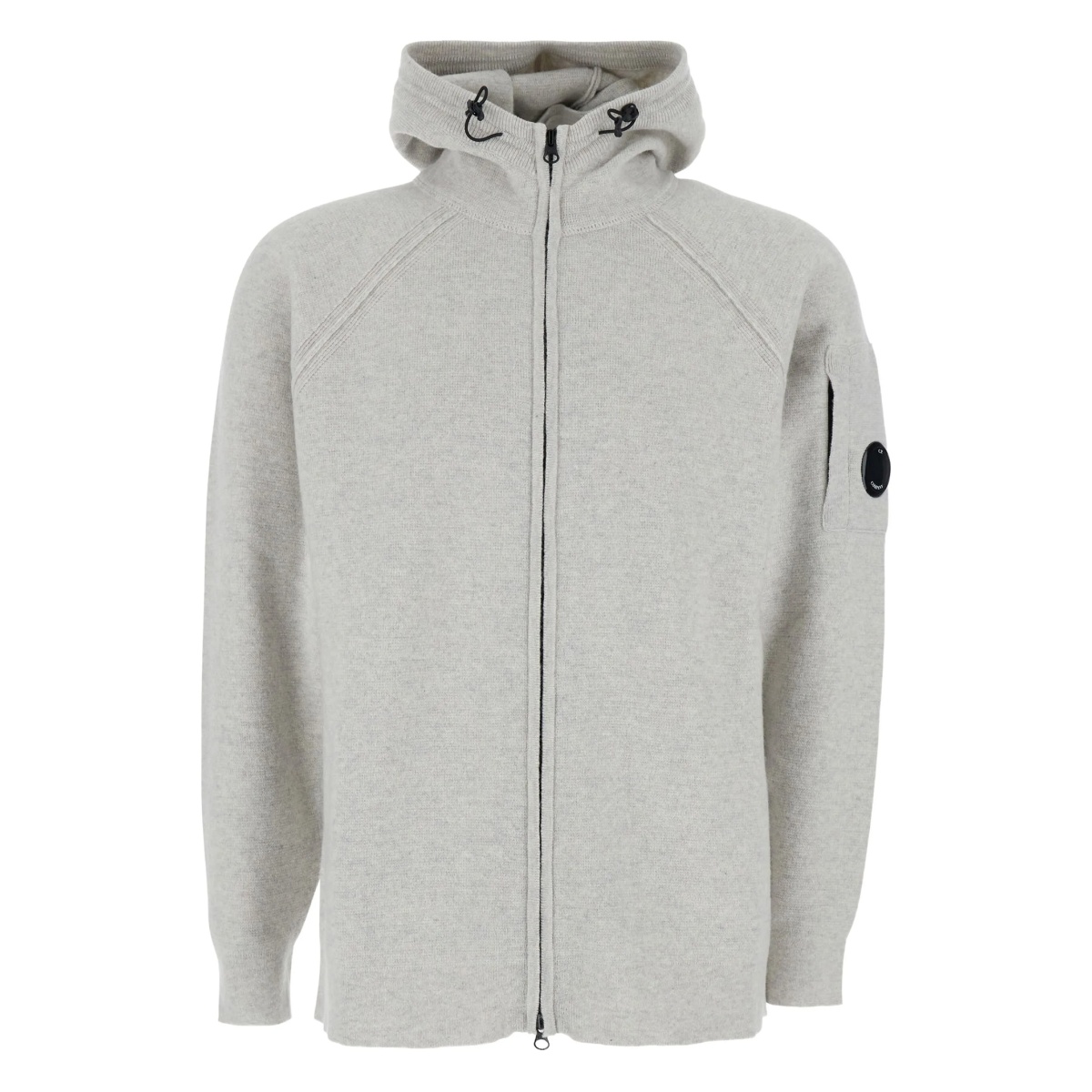 drawstring-hood logo-plaque cardigan