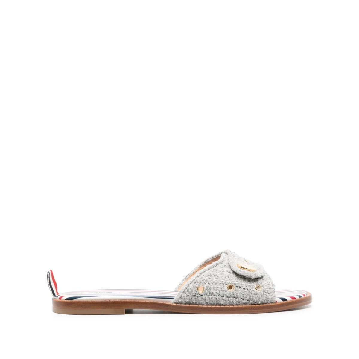 embossed-button tweed flat sandals