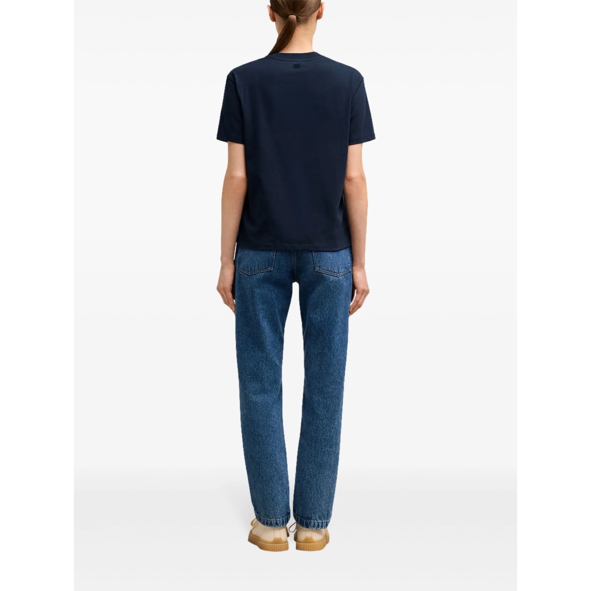 embroidered logo ribbed neck t-shirt - Img 5