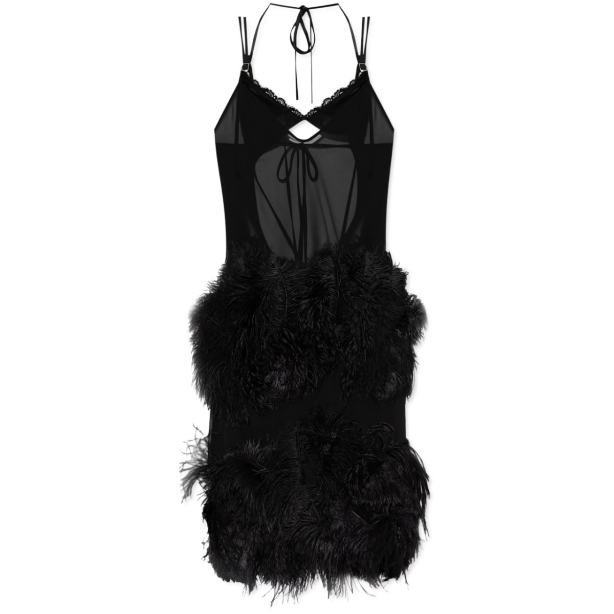 feather-trim midi dress