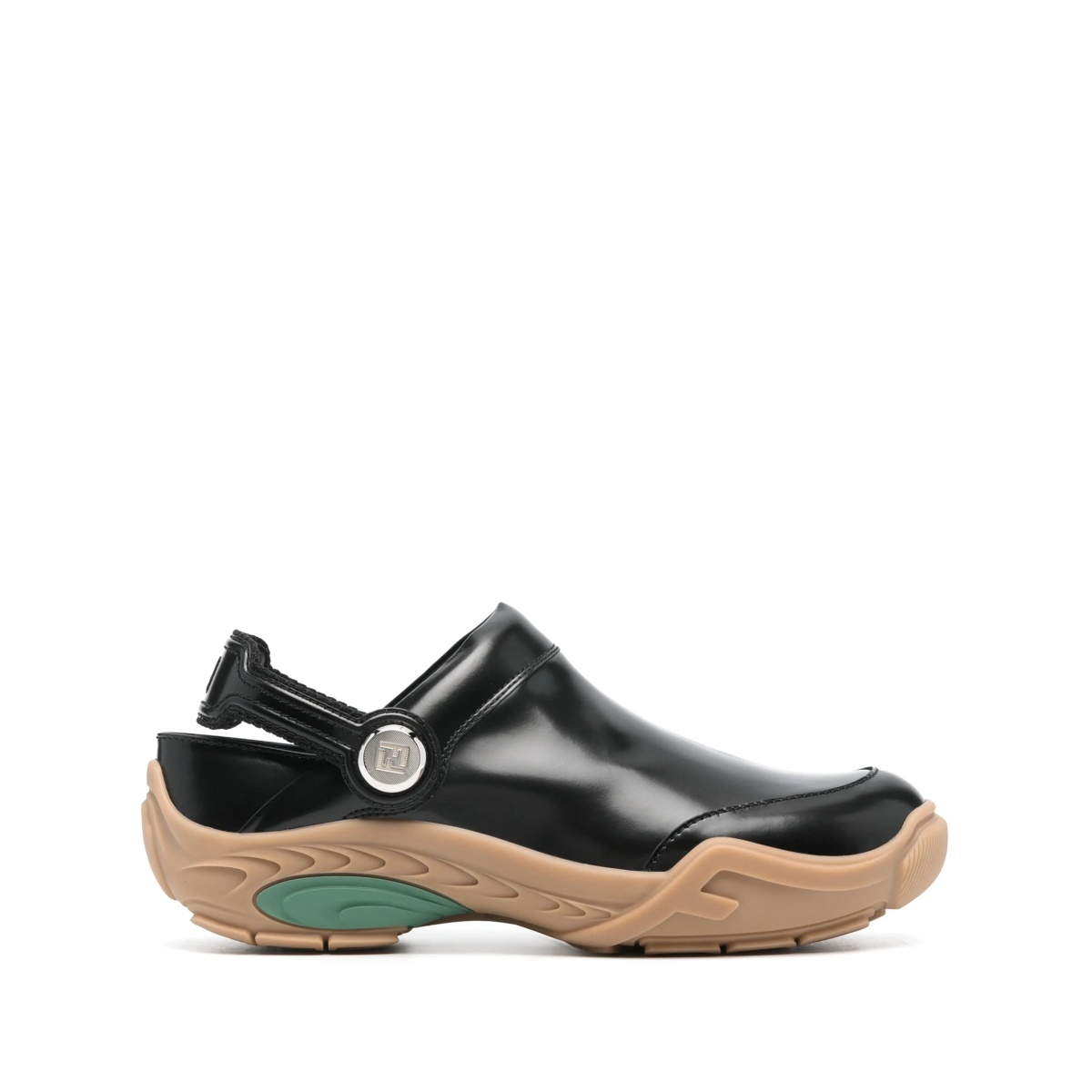 FF-embroidered leather clogs