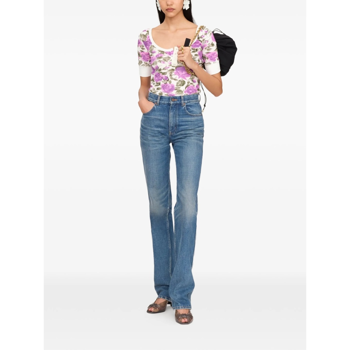 floral button T-shirt - Img 2