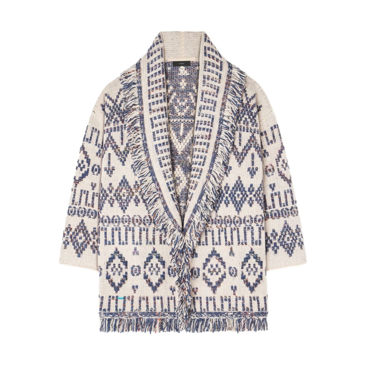 geometric-pattern fringed cardigan