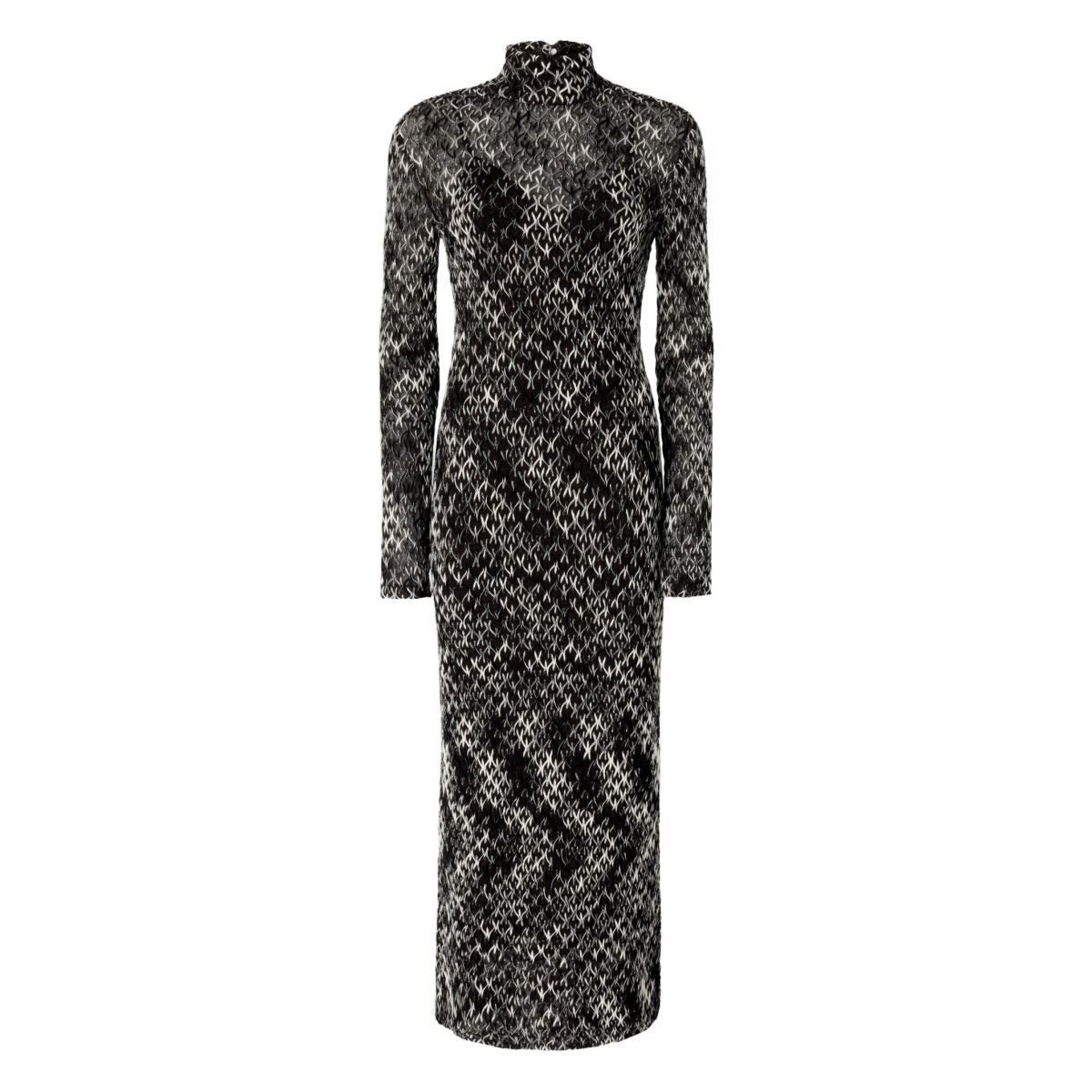 high-neck patterned midi dress