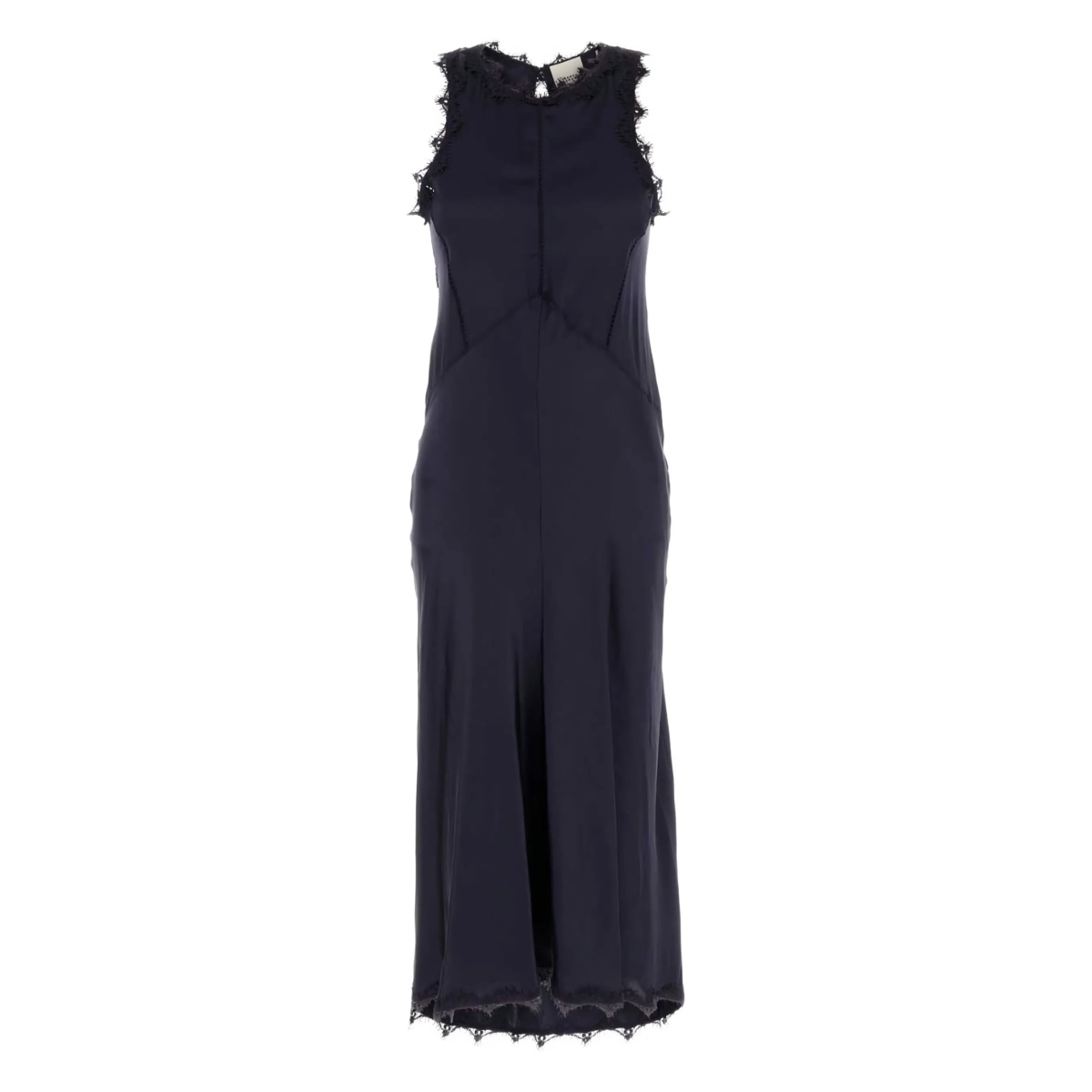 lace-trimmed satin maxi party dress